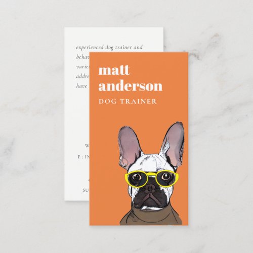 Orange Rust Retro Blue French Bulldog Dog Trainer Business Card