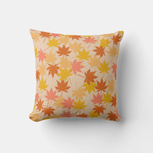 Orange Rustic Botanical Maple Leaves Pattern Fall  Throw Pillow