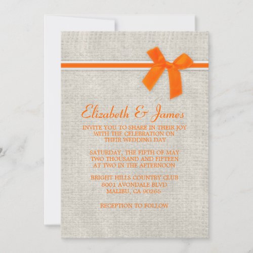 Orange Rustic Burlap Wedding Invitations