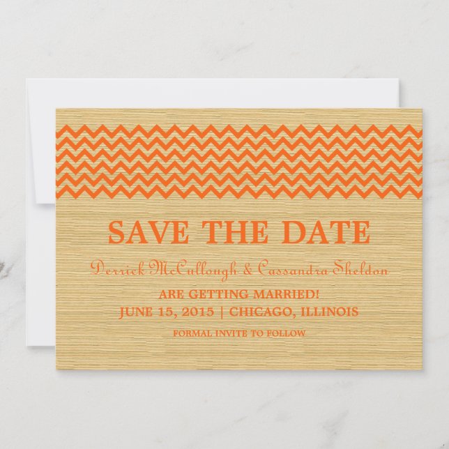 Orange Rustic Chevron Save the Date Invite (Front)