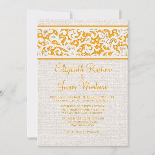 Orange Rustic Country Burlap Wedding Invitations