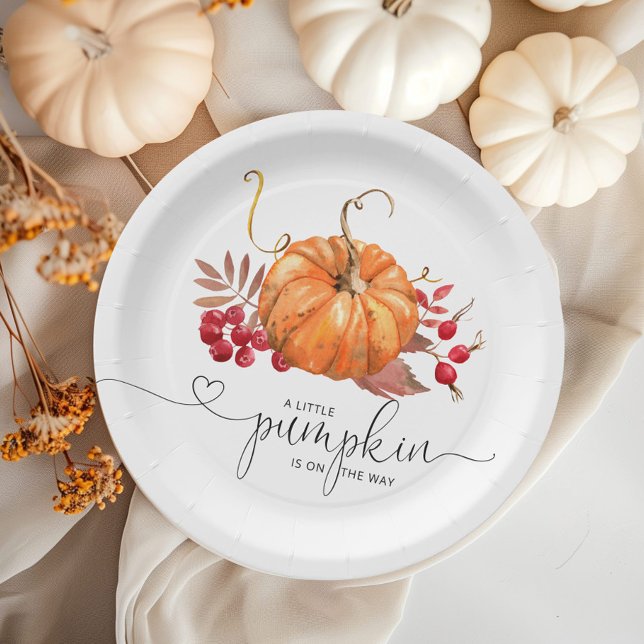 Orange rustic fall pumpkin baby shower paper plates (Creator Uploaded)