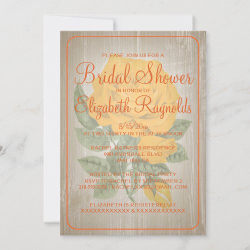 Orange Rustic Floral Bridal Shower Invitations