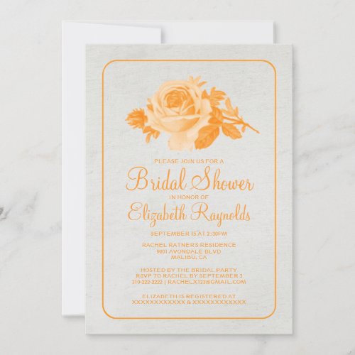 Orange Rustic Floral/Flower Bridal Shower Invites