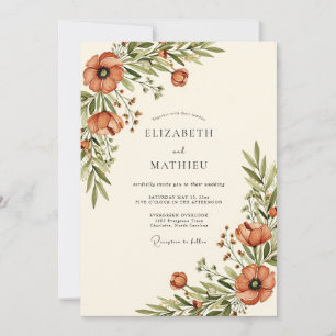 Orange Rustic Floral Wedding Invitation