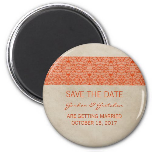 Orange Rustic Lace Save the Date Magnet