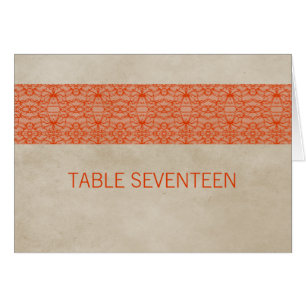 Orange Rustic Lace Table Number Card