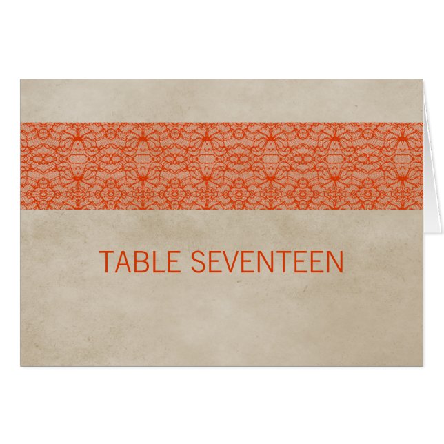 Orange Rustic Lace Table Number Card (Front Horizontal)