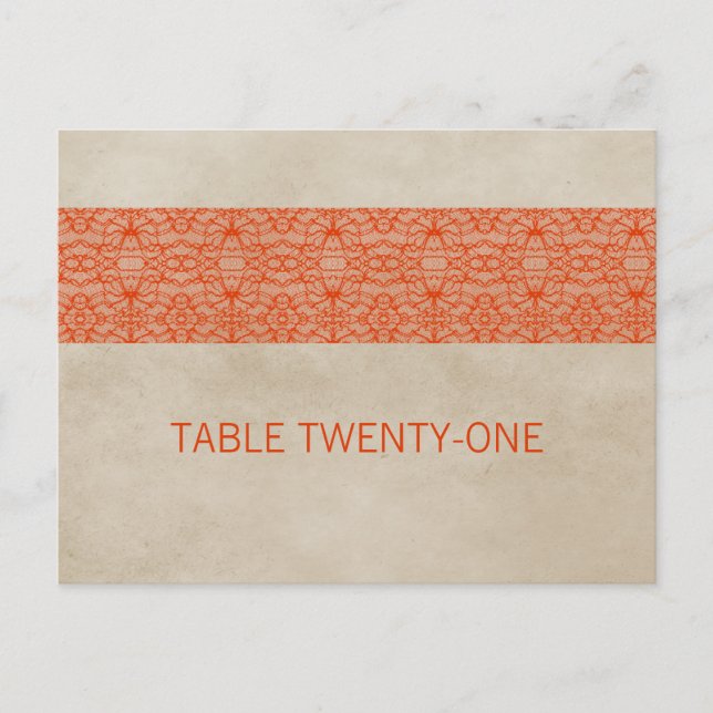 Orange Rustic Lace Table Number Postcard (Front)