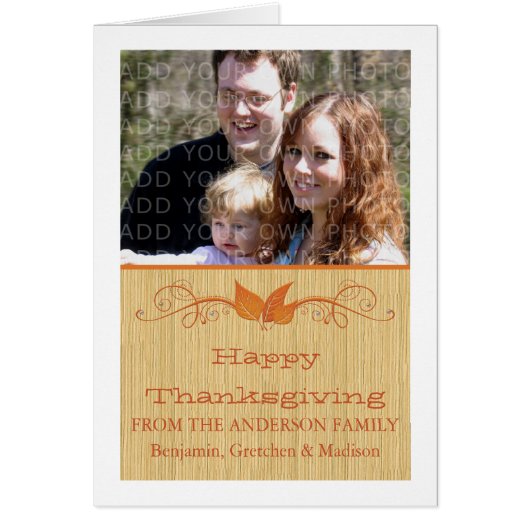 Orange Rustic Leaves Thanksgiving Photo Card (Front)