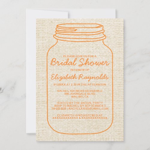 Orange Rustic Mason Jar Bridal Shower Invitations