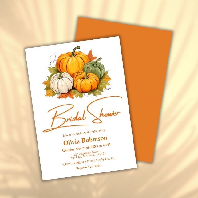 Orange Rustic Pumpkin Fall in Love Bridal Shower  Invitation (Orange Rustic Pumpkin Fall in Love Bridal Shower Invitation  )