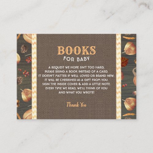 Orange Rustic Pumpkins Books For Baby Enclosure Card