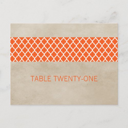 Orange Rustic Quatrefoil Table Number Postcard