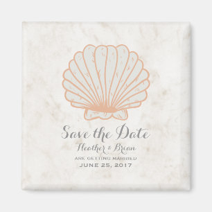 Orange Rustic Seashell Save the Date Magnet