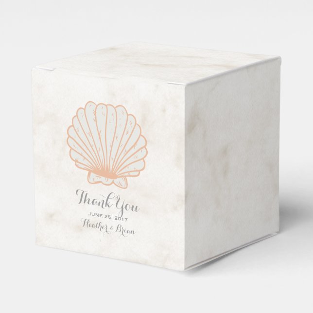 Orange Rustic Seashell Wedding Favor Boxes (Front Side)