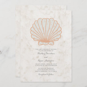 Orange Rustic Seashell Wedding Invite