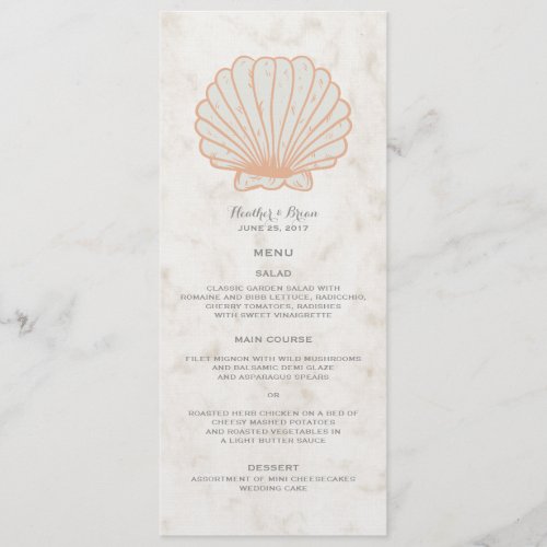 Orange Rustic Seashell Wedding Menu