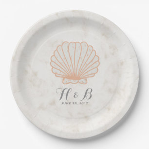 Orange Rustic Seashell Wedding Paper Plates