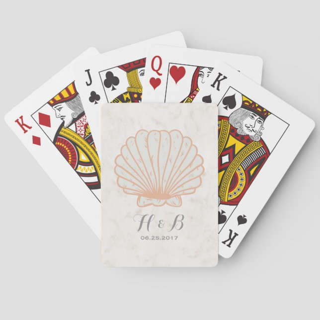 Orange Rustic Seashell Wedding Poker Cards (Back)