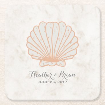 Orange Rustic Seashell Wedding Square Paper Coaster Orange Rustic Seashell Wedding Square Paper Coaster