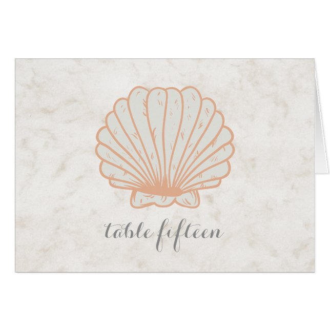 Orange Rustic Seashell Wedding Table Number (Front Horizontal)