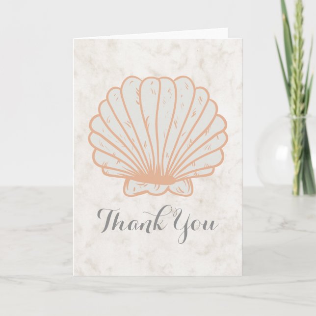 Orange Rustic Seashell Wedding Thank You Card (Front)