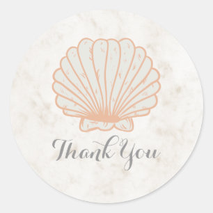Orange Rustic Seashell Wedding Thank You Classic Round Sticker