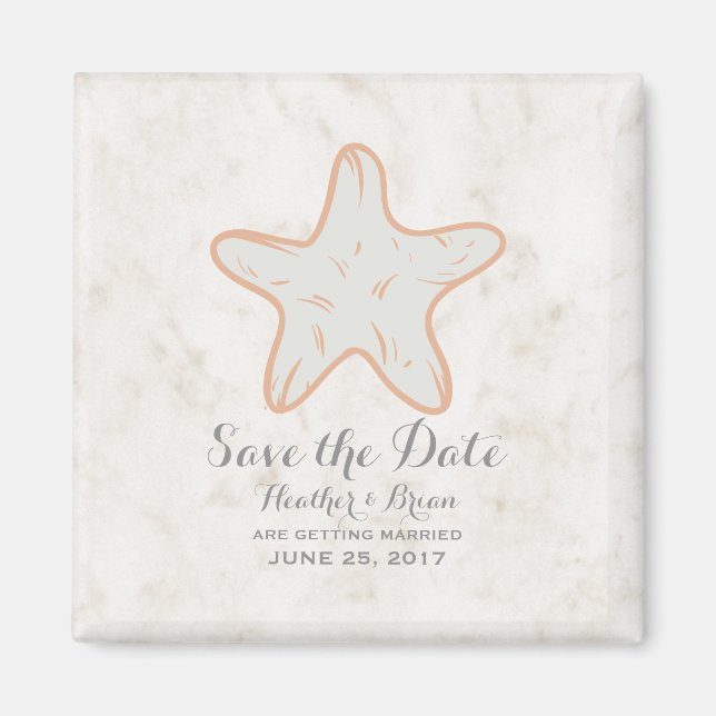 Orange Rustic Starfish Save the Date Magnet (Front)