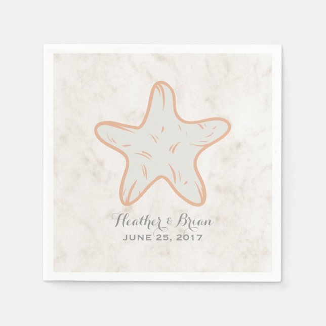 Orange Rustic Starfish Wedding Paper Napkins (Front)