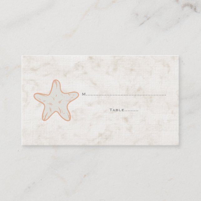 Orange Rustic Starfish Wedding Place Cards (Front)