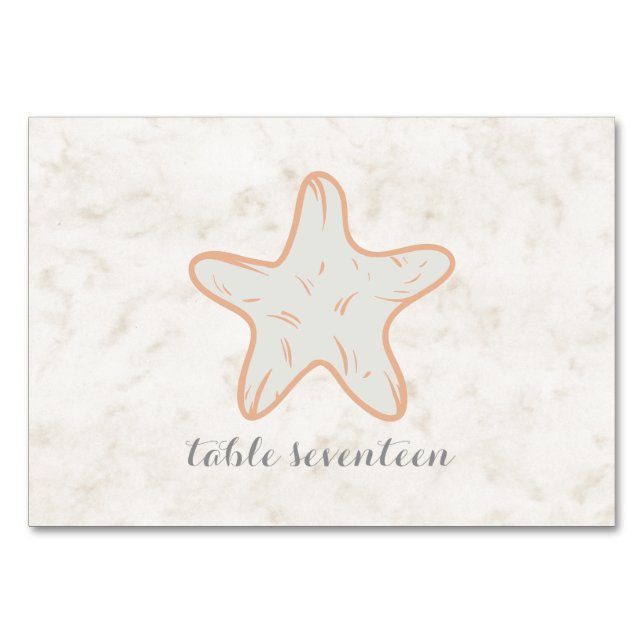 Orange Rustic Starfish Wedding Table Number