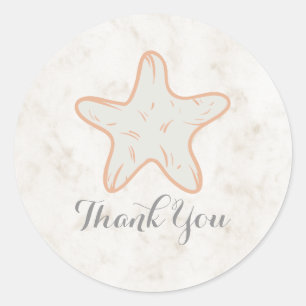 Orange Rustic Starfish Wedding Thank You Classic Round Sticker