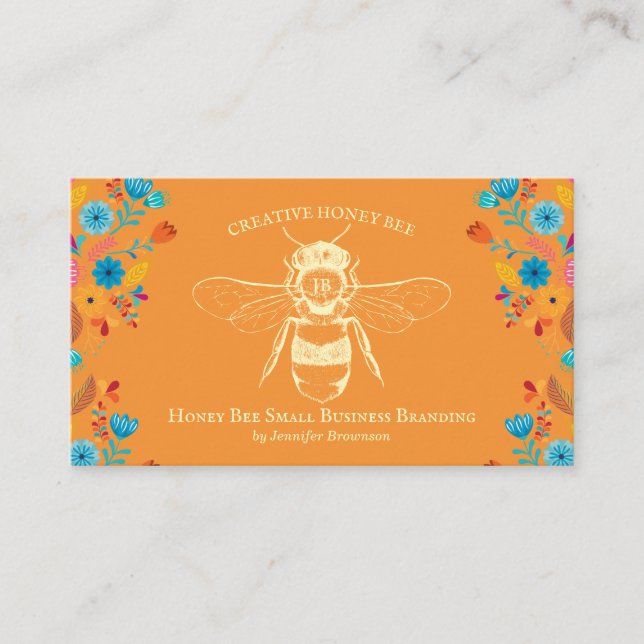 Orange Rustic Style Honey Bee Apiary Farm Business Card (Front)