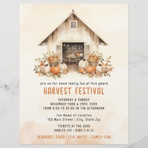 Orange Rustic Watercolor Harvest Festival Flyer