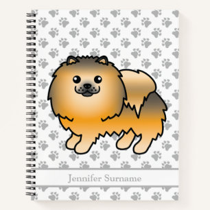 Orange Sable Pomeranian Cartoon Dog & Custom Text Notebook