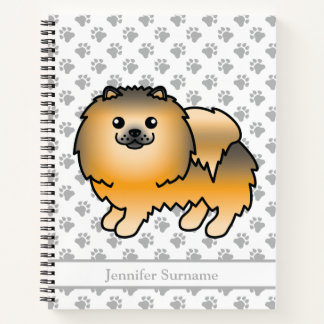 Orange Sable Pomeranian Cartoon Dog &amp; Custom Text Notebook