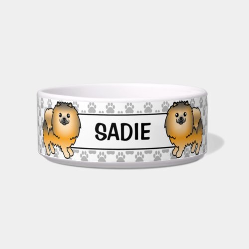 Orange Sable Pomeranian Cute Cartoon Dog  Name Bowl