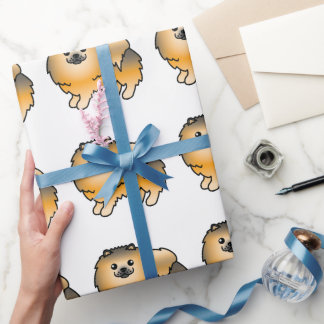 Orange Sable Pomeranian Cute Cartoon Dog Pattern Wrapping Paper