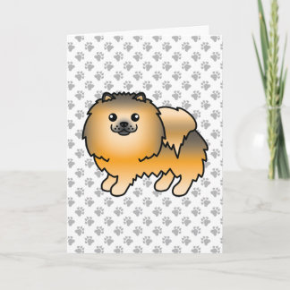 Orange Sable Pomeranian Cute Cartoon Dog &amp; Paws Card