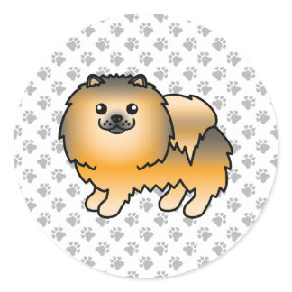 Orange Sable Pomeranian Cute Cartoon Dog &amp; Paws Classic Round Sticker