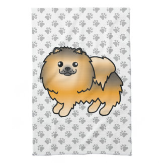 Orange Sable Pomeranian Cute Cartoon Dog &amp; Paws Kitchen Towel