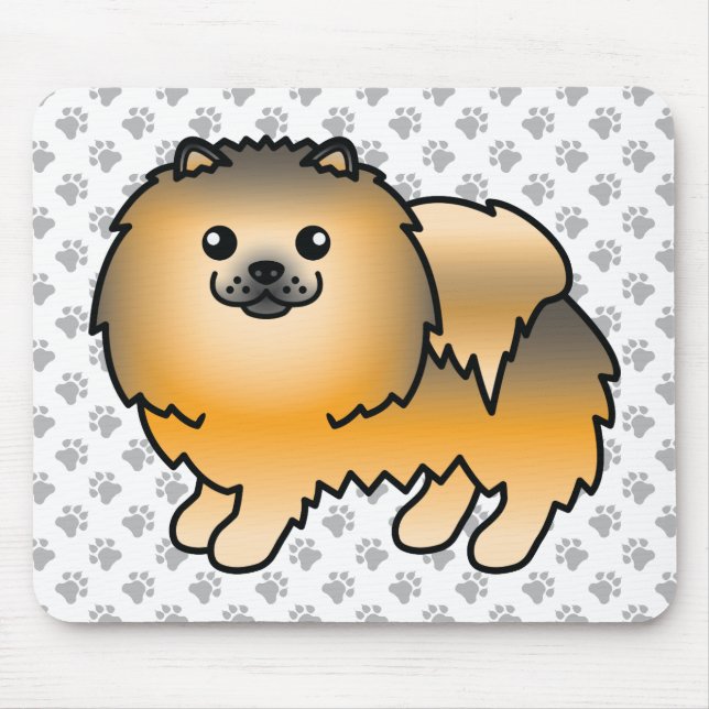 Orange Sable Pomeranian Cute Cartoon Dog & Paws Mouse Pad (Front)