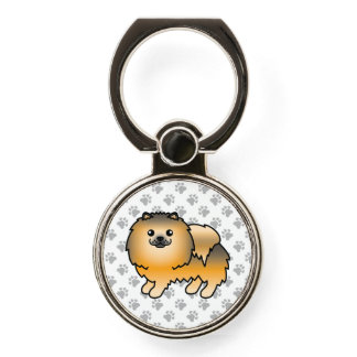 Orange Sable Pomeranian Cute Cartoon Dog &amp; Paws Phone Ring Stand