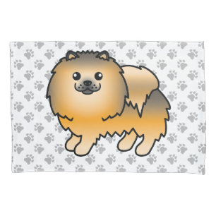 Orange Sable Pomeranian Cute Cartoon Dog & Paws Pillow Case