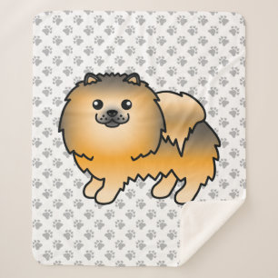 Orange Sable Pomeranian Cute Cartoon Dog & Paws Sherpa Blanket