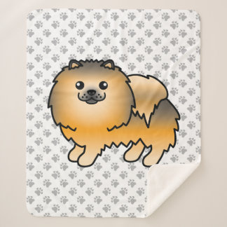 Orange Sable Pomeranian Cute Cartoon Dog &amp; Paws Sherpa Blanket