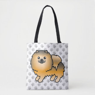 Orange Sable Pomeranian Cute Cartoon Dog &amp; Paws Tote Bag