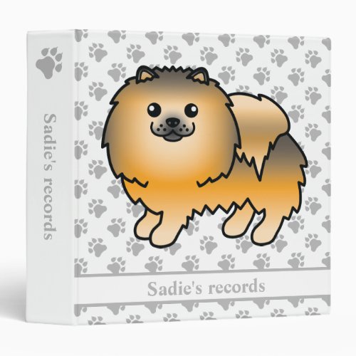 Orange Sable Pomeranian Cute Cartoon Dog  Text 3 Ring Binder