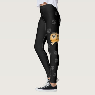 Orange Sable Pomeranian Cute Cartoon Dog With Paws Leggings